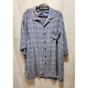 Bermuda Bay Men XL Blue Shirt Silk Tropical Vacation Pineapple Coastal Resort